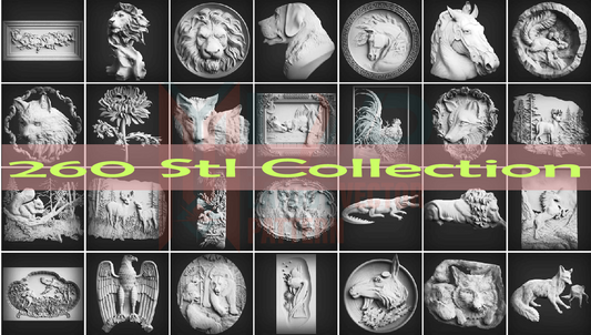 260+ 3D Models STL Pack MIX Collection Animal Picture Wall Decor Wood for CNC 3D Printer Aspire Artcam Working Files