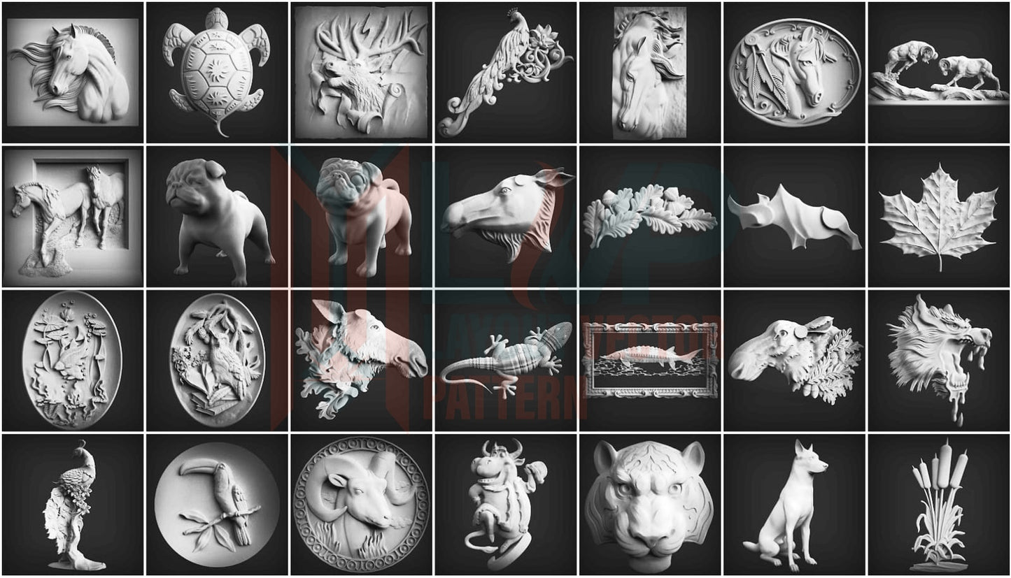 260+ 3D Models STL Pack MIX Collection Animal Picture Wall Decor Wood for CNC 3D Printer Aspire Artcam Working Files